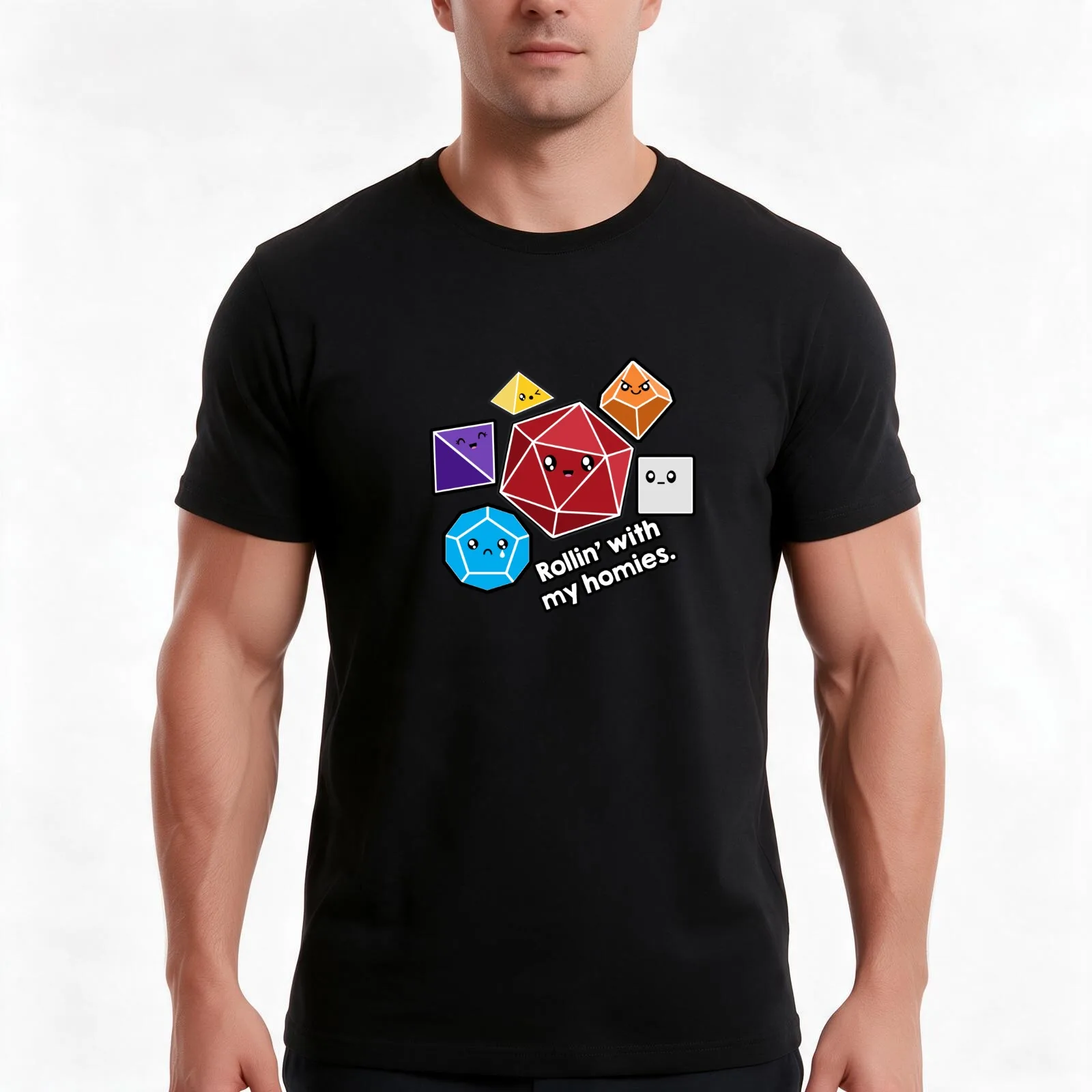 Polyhedral Pals - Rollin With My Homies - D20 Gaming Dice T-Shirt, Summer Casual Cotton Tee, Oversized Streetwear Tops