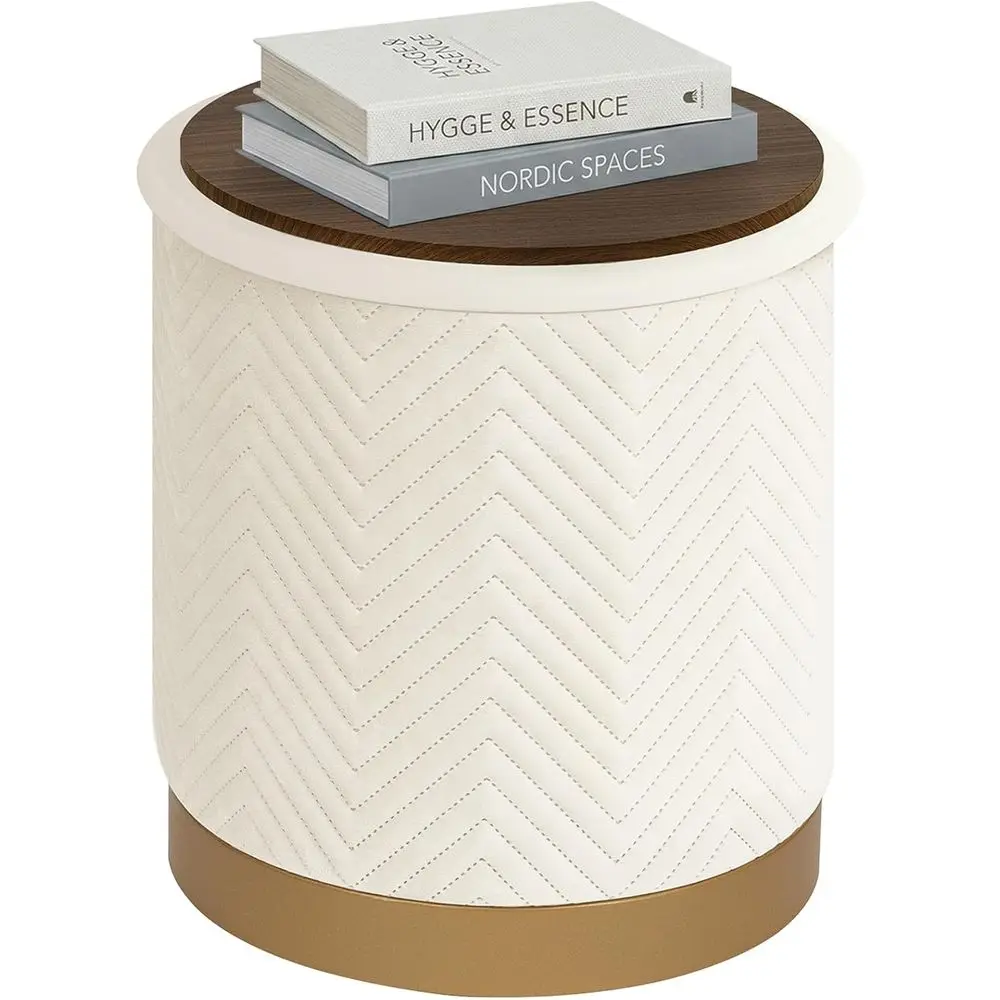

Round White Velvet Storage Ottoman, 14.7"x14.7"x16.3" – Small ootstool with Gold Base, Hidden Storage Ottoman Coee Table or Livi
