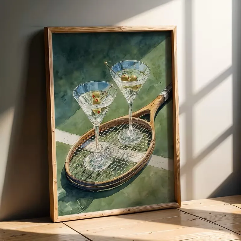 Vintage Poster Featuring Tennis Club Theme Canvas Poster with Martinelli Fashionable Cocktail Art Home Decoration Living Room