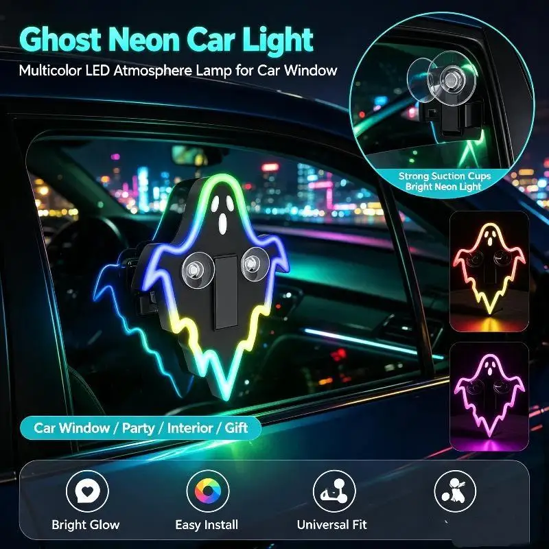 Solar Devil LED Car Ghost Ambient Light Dynamic Rear Windshield Decorative Expression Light Car Suction Cup Ambient Light