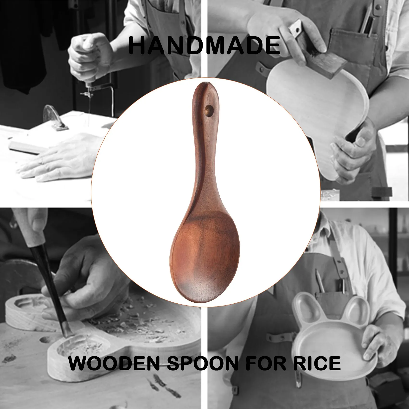 2026 Trend-Teak Wood Spoon Natural Solid Wood Rice Spoon Wooden Rice Paddle Serving Spoon Wooden Kitchen Utensils