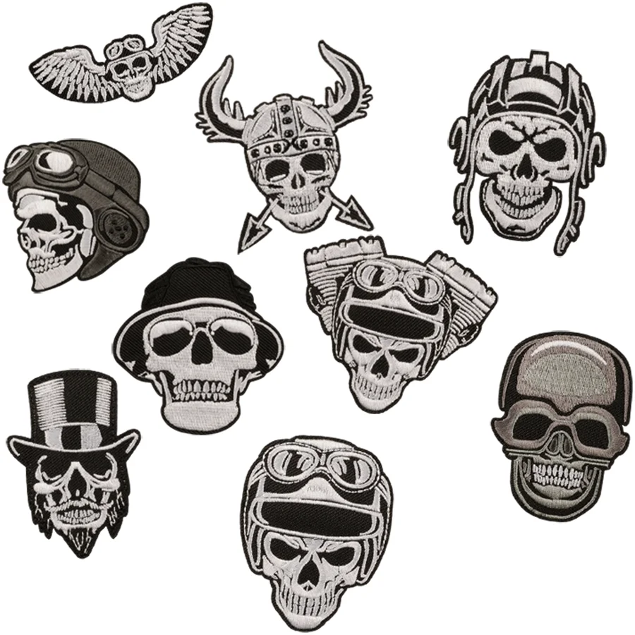 Wholesale Motorcycle Gothic Skull Embroidered Iron On Patch For Jacket,Vest