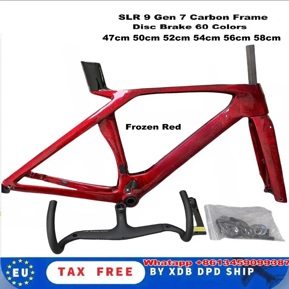 

T1000 SLR 9 gen 7 Carbon Road Frame Frozen Red Glossy Disc with Handlebar 60 Colors