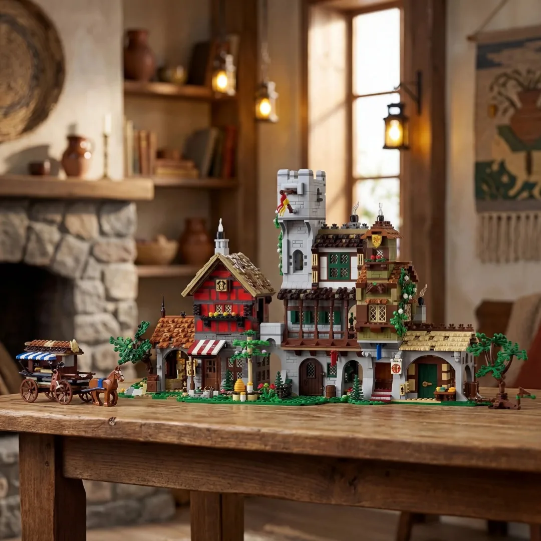 3021PCS Medieval Market Street Building Blocks Set Retro View Architecture Modular Assembly Model Collect Home Ornament Creative Toys Adult Gifts
