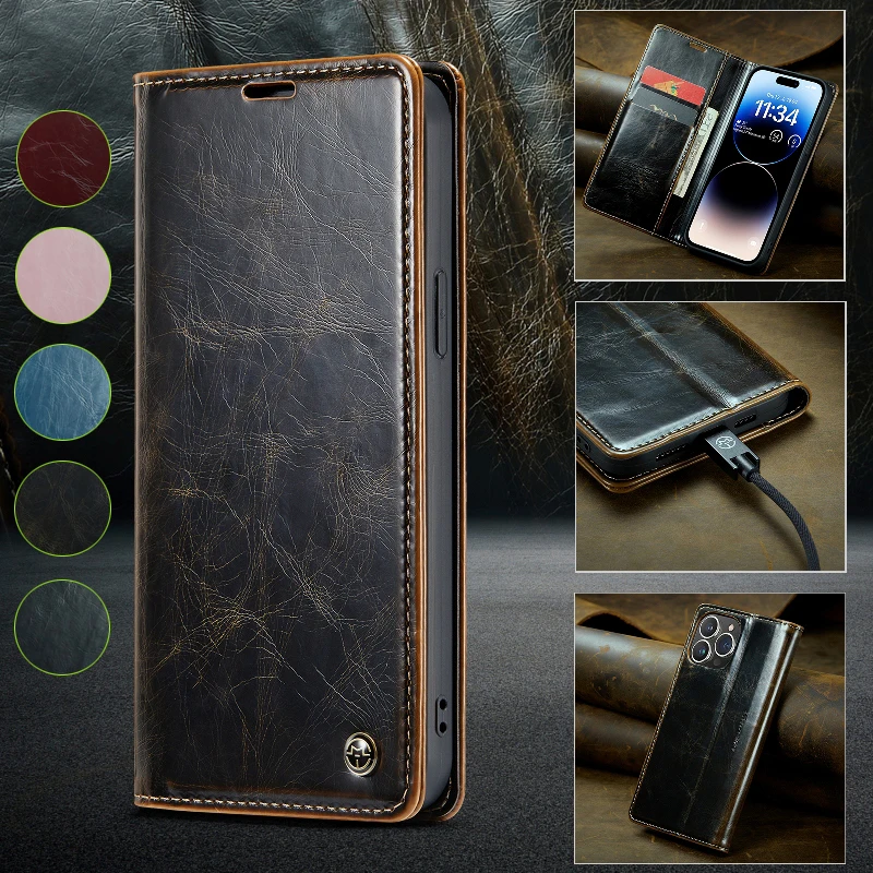 

Magnetic Flip Wallet Card Slots Leather Phone Cover For iPhone 16 15 Pro 14 Plus 13 12 11 Pro XR X XS Max 6 7 8 Plus SE3 SE2