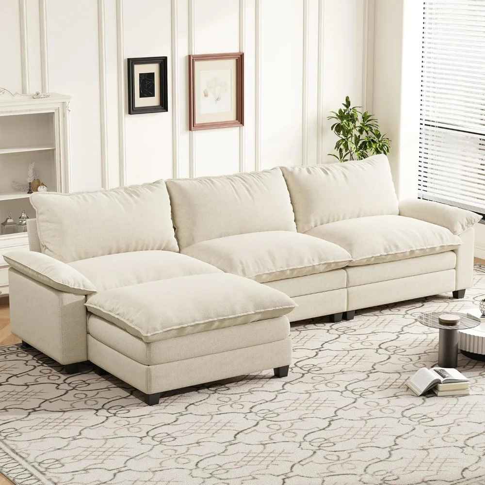 

114 Inch Modular Couch Sectionals with Ottoman, Big Comfy Cloud Couches, L Shaped 4 Seat Modular Sectional Sofa, Modern Cloud Se