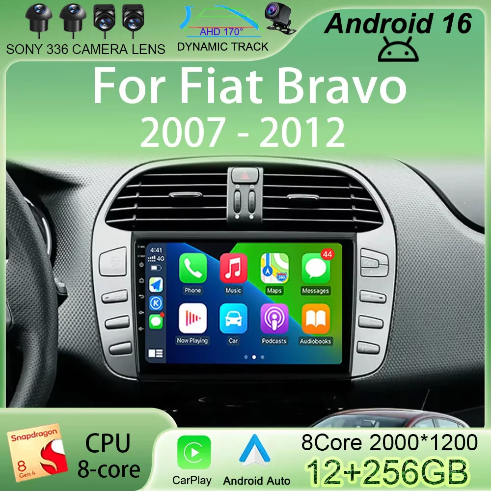 

Автомагнитола Android 16 с GPS-навигацией, мультимедийный видеоплеер 2 Din для Fiat Bravo 2007-2012, аудиосистема, Carplay, 4G, DVD