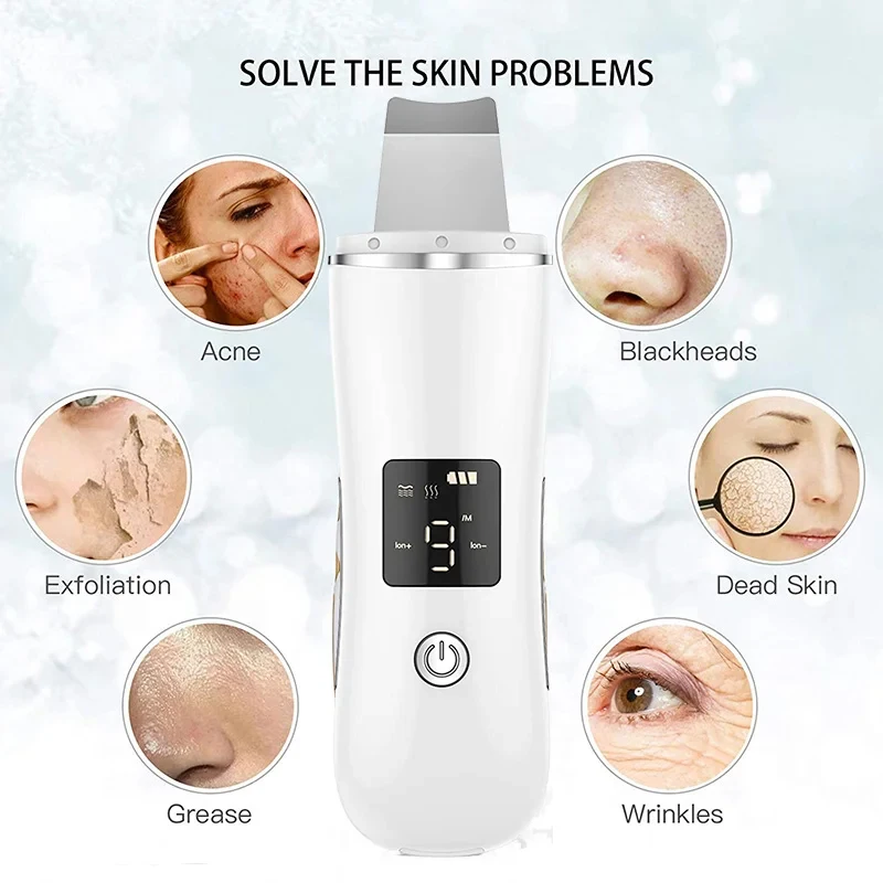 Ultrasonic Skin Vibration Facial Spatula Peeling Shovel Ion Acne Blackhead Remover Clean Cavitation For Face