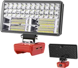 Luz LED de trabajo inalámbrica de 6000 LM, 38W, Compatible con Milwaukee, batería de 18V, 2.1A, linterna portátil USB, luz de inundación con 2 modos