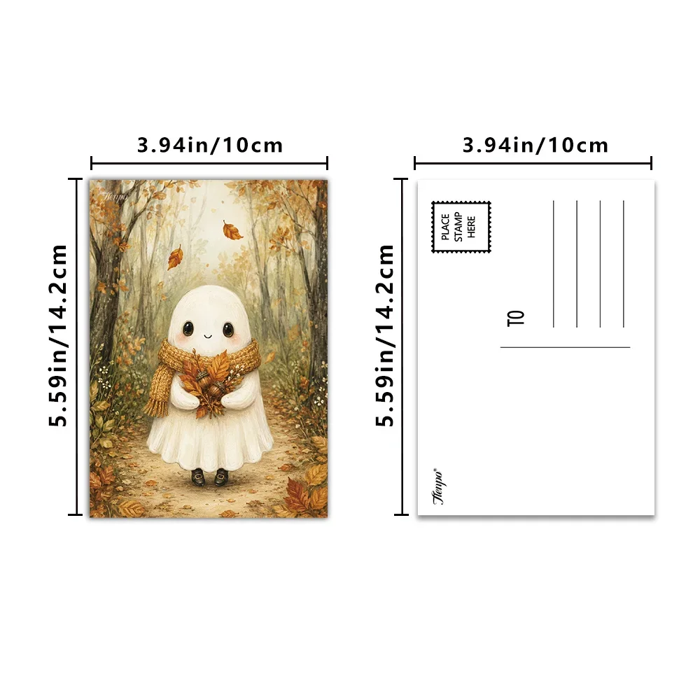 32pcs, Warm Brown Autumn Ghost Postcards, Wall Stickers, Mailing Cards, Greeting Cards, DIY Postcards, Commemorative Postcards, image 2