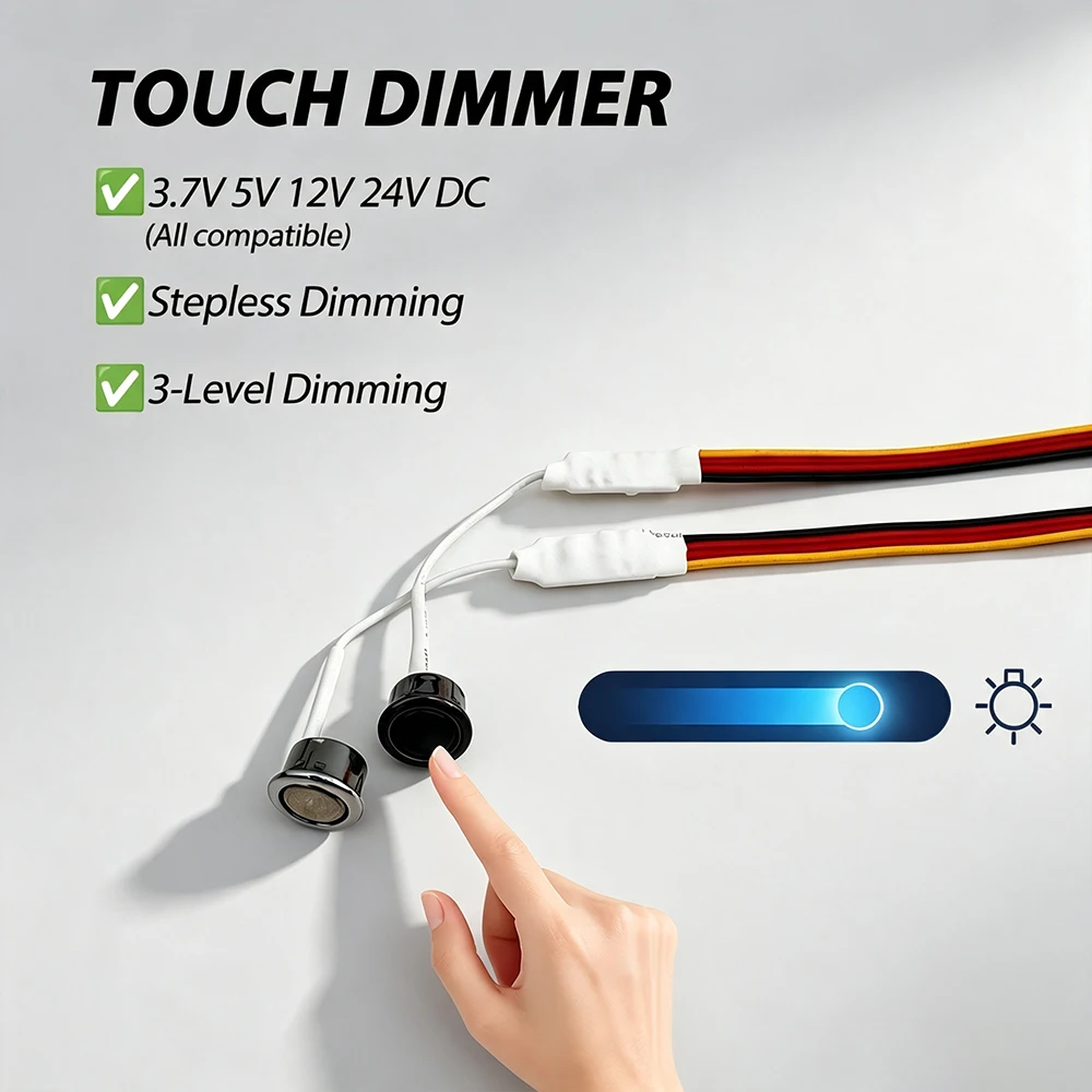 LED Cabinet Touch Dimmer, 5V 12V 24V Sensor Switch, 3 Level Dimming, Stepless Brightness Controller