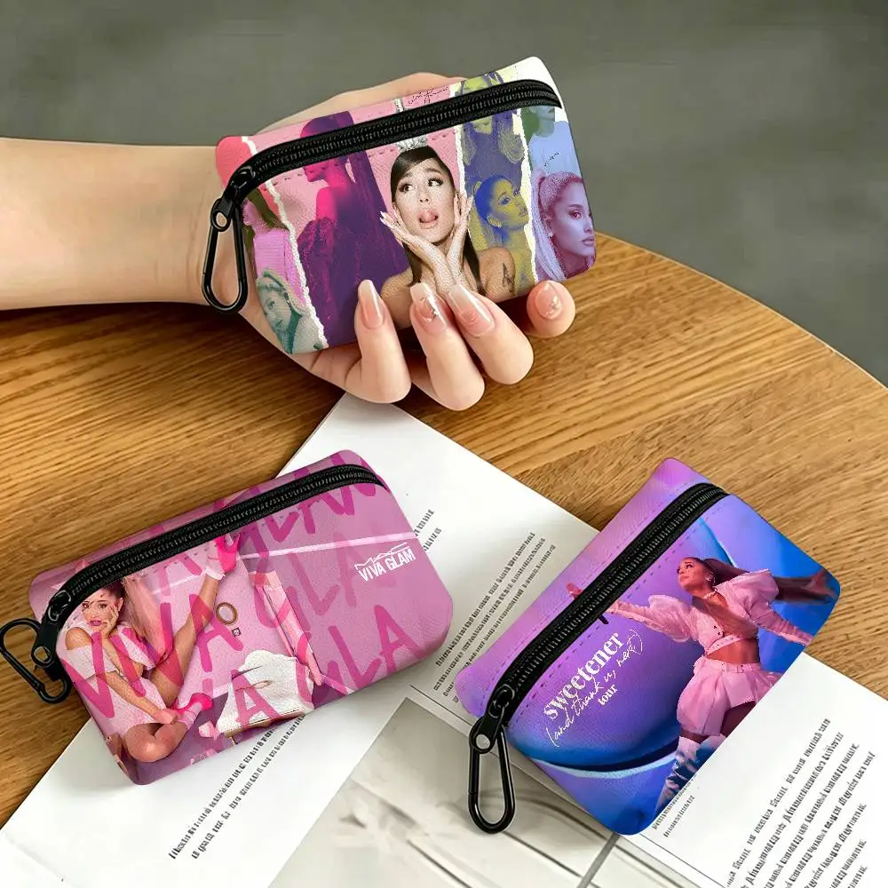 A-Ariana-Grande Glam-Pop-Vocal Lightweight Oxford Fabric Coin Purse Carabiner Hook Design Mini Card Key Organizer Bag