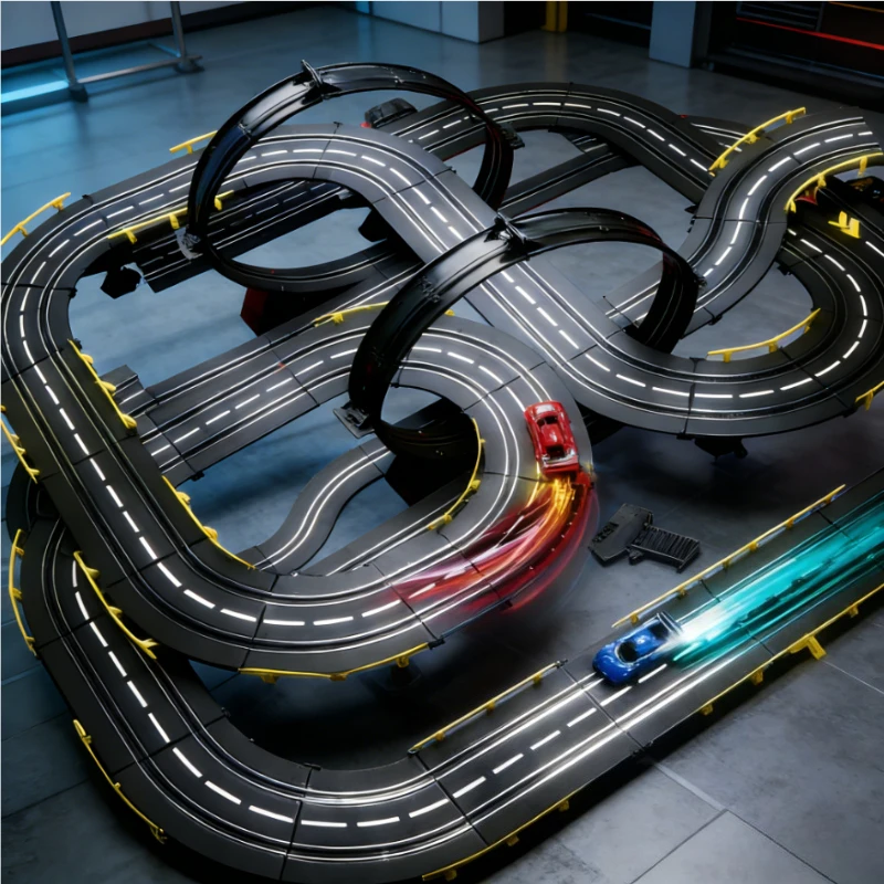 Zabawka: Elektryczna torba wyścigowa z pojazdami, skala 1:43, model autorama, tor wyścigowy, samochody wyścigowe, bez baterii, od 18 lat.