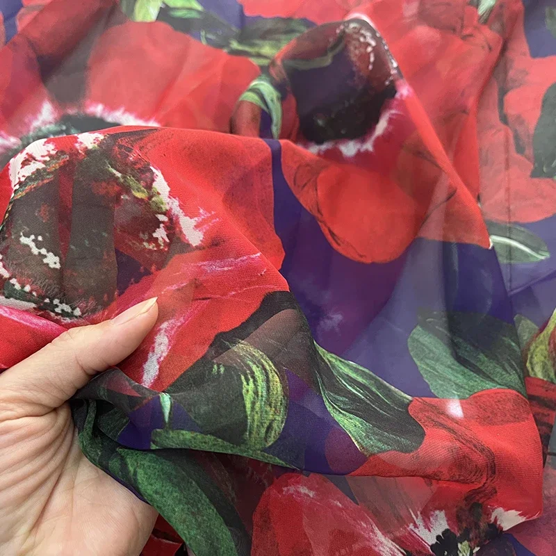 Saia estampada com padrão floral para mulheres, tecido macio, elegante, lindo vermelho, grande, primavera, verão, 24