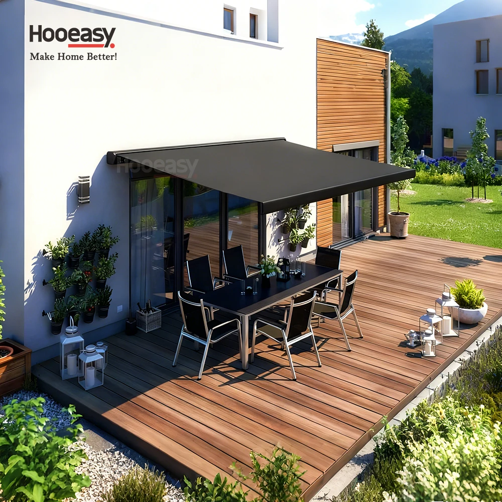 Hooeasy Rolling House Porch Electric Residential Awnings Canopies Roof Cassette Folding Arm Retractable Awning