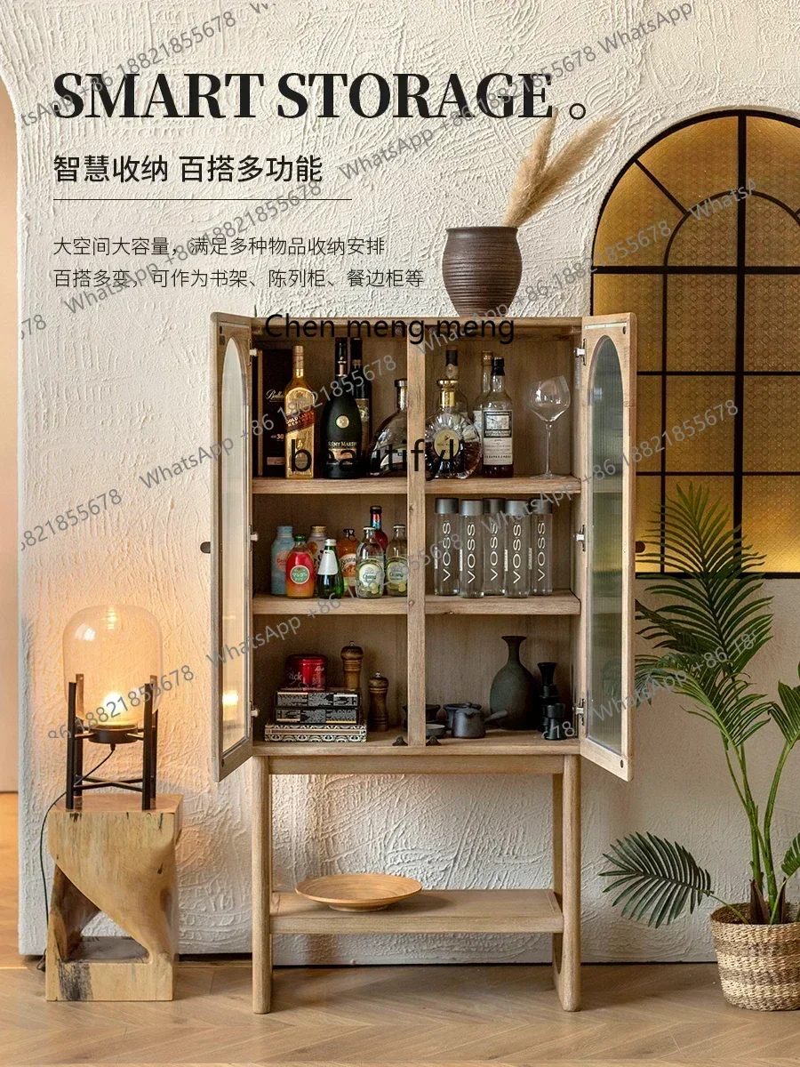 

X Винный шкаф из массива дерева для гостиной, столовой, боковой шкаф в стиле ретро, скандинавский дизайнерский дисплей, высокий шкаф у стены