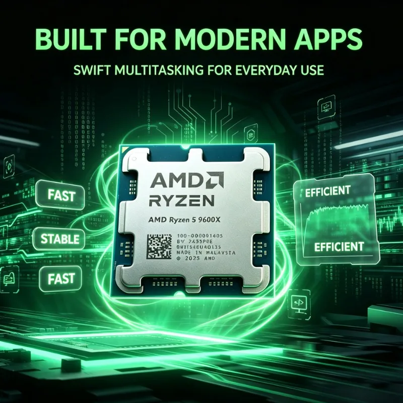 Ryzen5 9600X For Gaming And Productivity Desktop 6‑Core 12‑Thread 5.4GHz 32MB L3 65W 4NM AM5 DDR5 Without Cooler