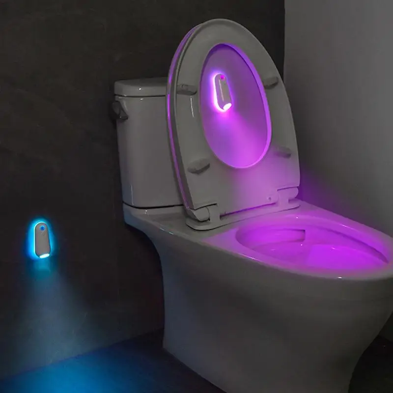 Lampe LED Rechargeable avec Capteur de Mouvement pour Cuvette de Toilette, Veilleuse avec 8 Modes d'Éclairage, Proxy de Couleurs