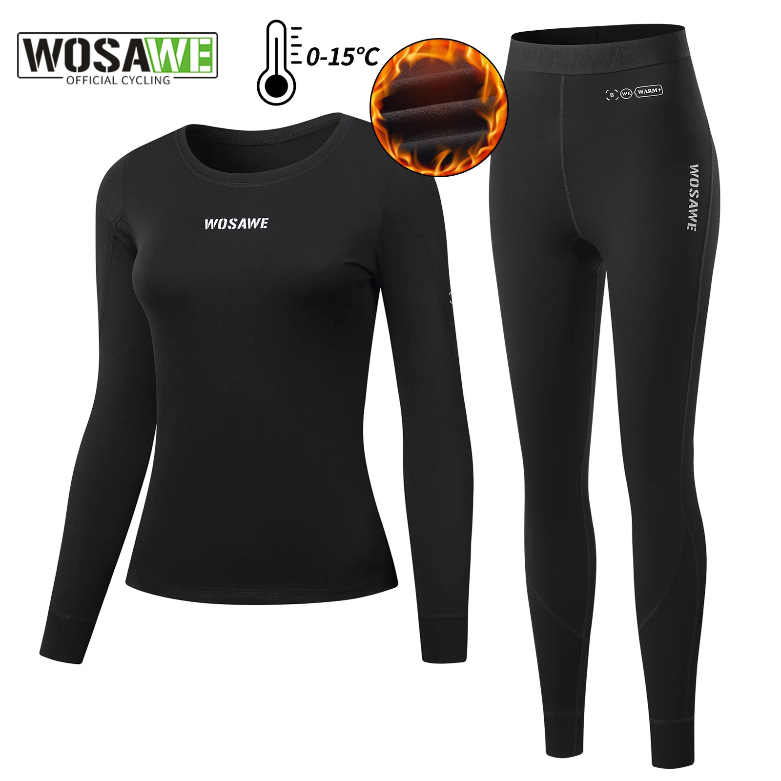 

WOSAWE Women's Fleece lined Thermal Underwear Bicycle Long Sleeve Warm Tops and Bottoms Long Johns Winter Cycling Base Layer
