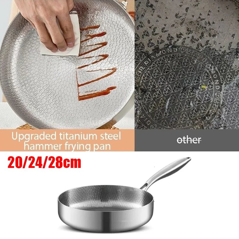 

Non-stick Wok Uncoated Titanium Stainless Steel Frying Pan Home Egg Steak Skillet Induction Cooker Gas Stove Kitchen Cookware