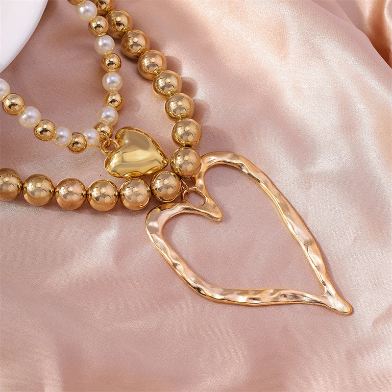 Übertriebene Halskette mit großem, hohlem Herzanhänger für Damen, Punk-CCB-Kugelperlen-Halskette, Mädchen-Party-Festival-Schmuck, Geschenke – Detail 6