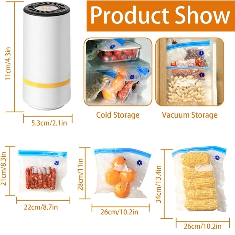 Máy hút chân không mini có thể sạc lại Túi đựng thực phẩm có dây kéo Máy hút chân không cầm tay