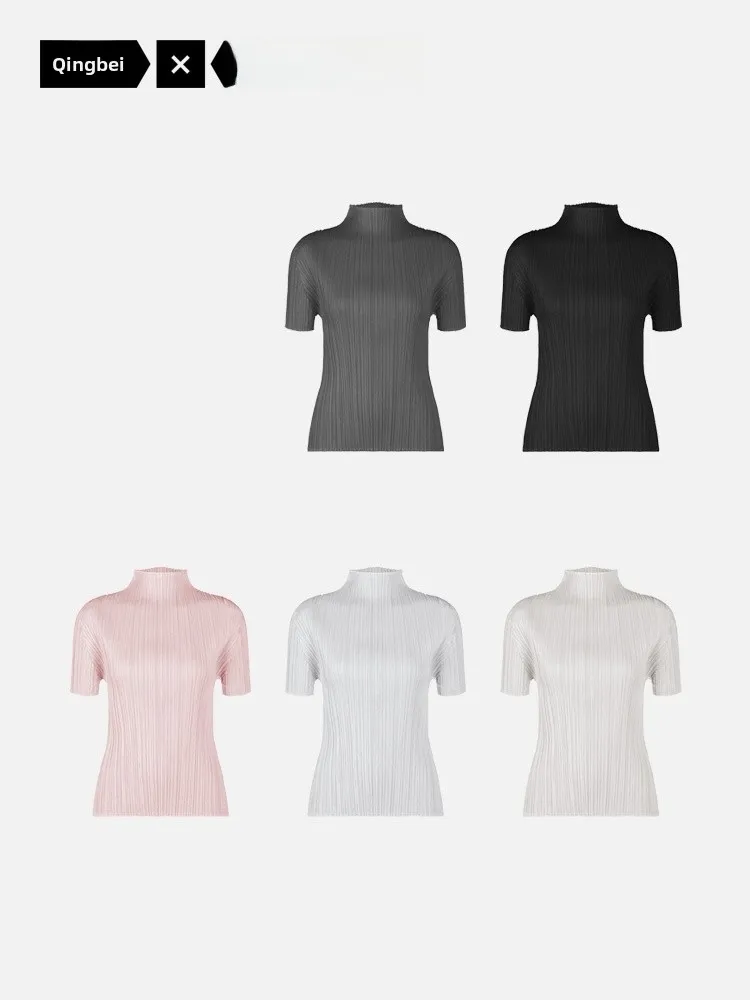 

Pure Color High Collar T-irt Slim Fit Spring Summer Thin JK5 Commute Simple Classic Polyester Fiber ort Sve Moisture...