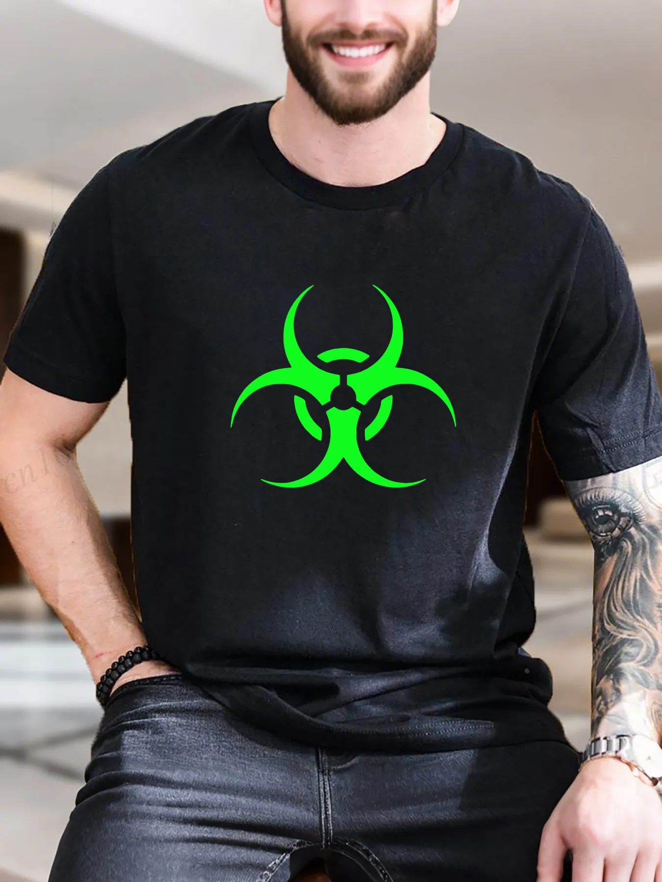 

New Arrival Fashion Biological Hazard Hazard Symbol Heavyweight Hot Sale Vintage Funny Fashionable Men's T-Shirt