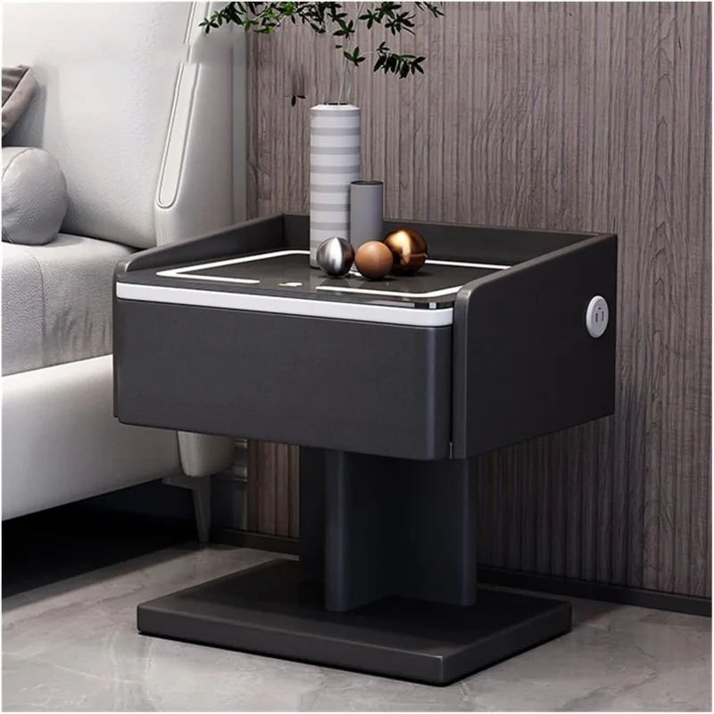 

Creative Smart Bedside Table Charging Bedroom Nightstands LED Light Side Cabinet Bedroom Living Room Office Black Organizer