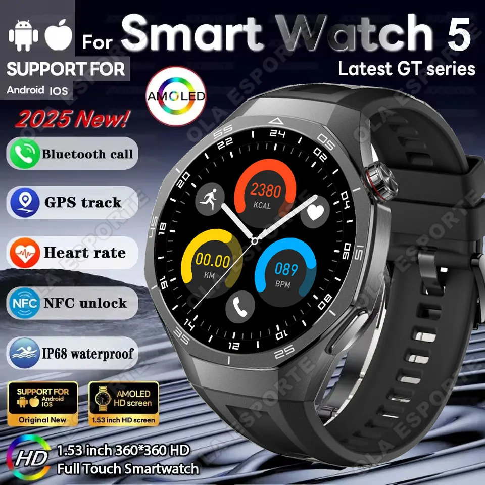 

2026 New Watch 5 Series Smart Watch Men 1.52" AMOLED Screen Heart Rate Health Monitoring Bluetooth Call Business Smartwatch Man