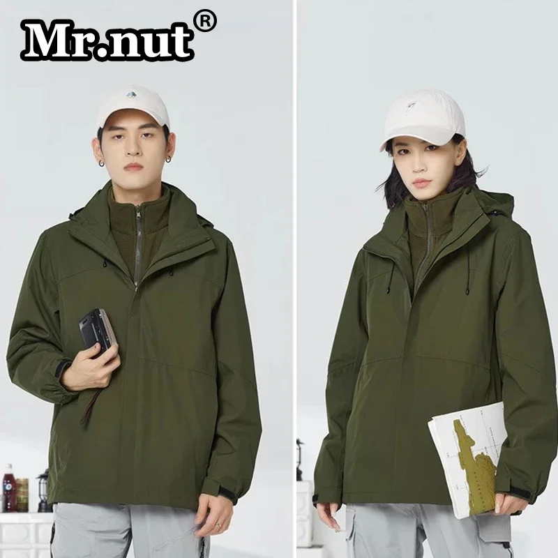 Mr.nut Unisex Camping Outdoor Jackets Autumn Winter 3-in-1 Waterproof Windbreaker 2-piece Set Jacket Thermal Men Casual Clothing