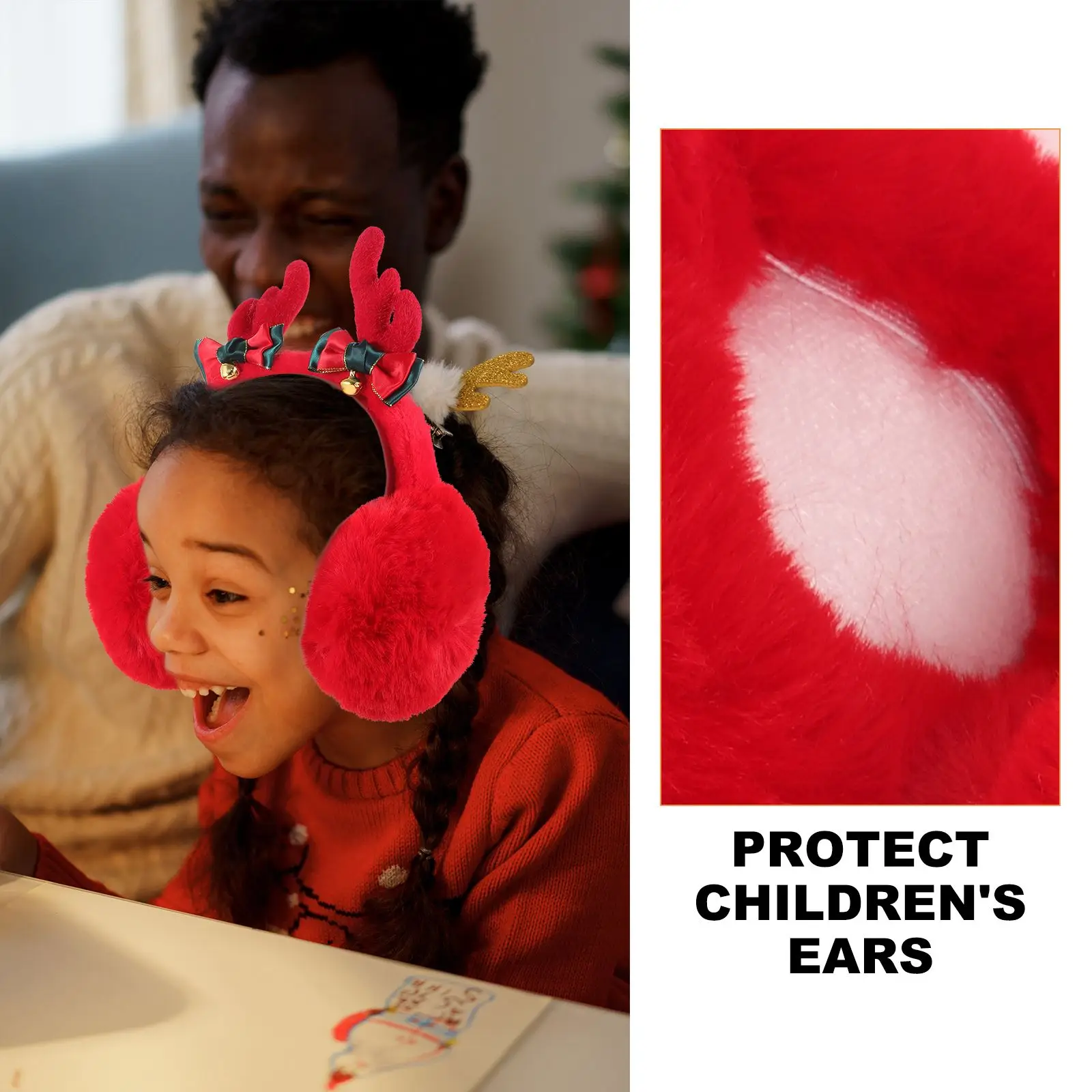 Kids Christmas Earmuffs Antler Earmuff Reindeer Headband Covers Winter Lovely Ear Warmers For Women Kids Ski Outdoor Winter