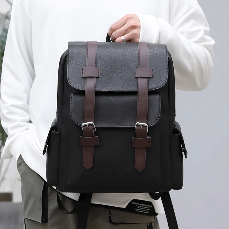 2023 männer Rucksack PU Leder Rucksack Große Laptop Rucksäcke Männlichen Mochilas Schwarz Schulranzen Für Jugendliche Jungen Braun Sac A Dos – Detail 20