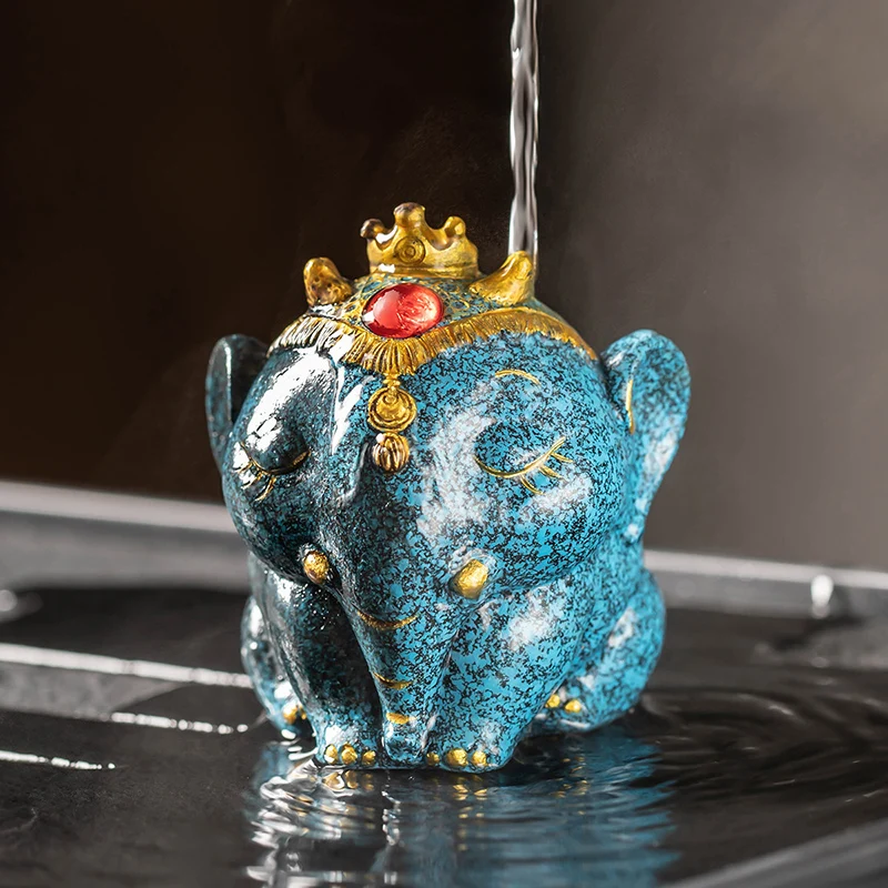 

Ceramics Small Elephant Tea Pet Ornaments High Temperature Discoloration Tea Set Accessories Tea Table and Tray Decor