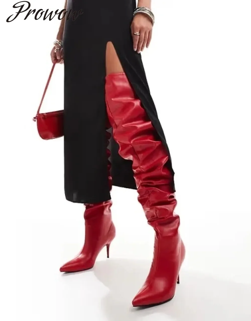 

Плиссированные модные однотонные сапоги выше колена на высоком тонком каблуке с острым носком, женская обувь Zapatos Mujer