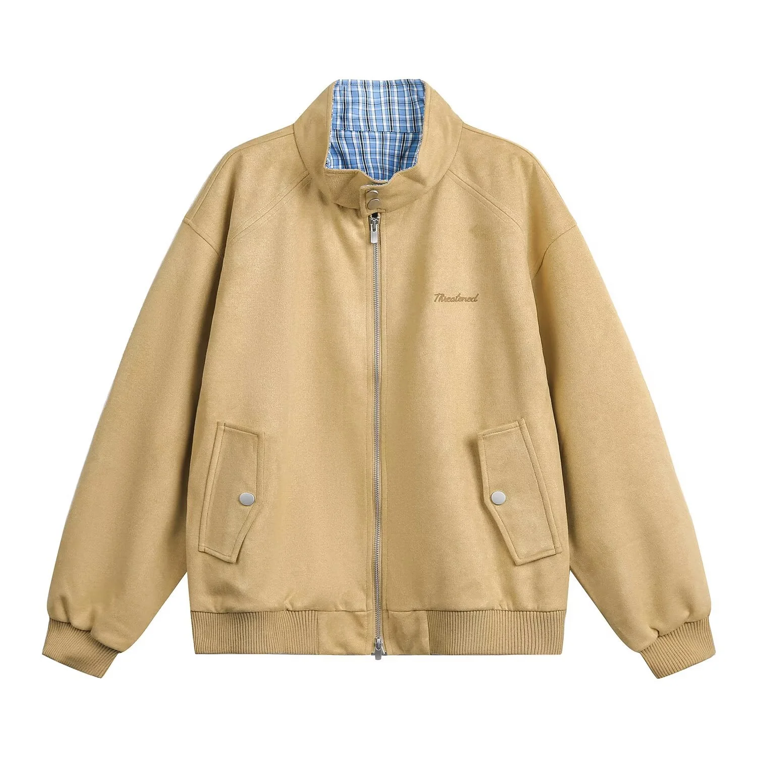 American Cargo Maillard Retro Jacket Unisex Stand Collar Long Sleeve Coat Casual Simple Versatile Spring Autumn Outerwear