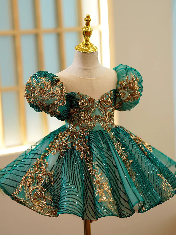 Vestidos de Fiesta de lujo para niños, vestido de encaje Formal para fiesta de cumpleaños, fiesta de noche, baile de graduación, color verde y