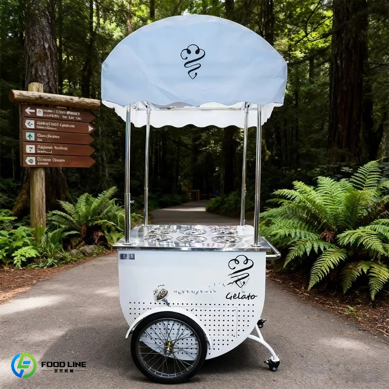 Towable Metal Ice Cream Vending Cart with Gelato Display and Freezer Fast Food Outdoor Use Rust Resistant Customized