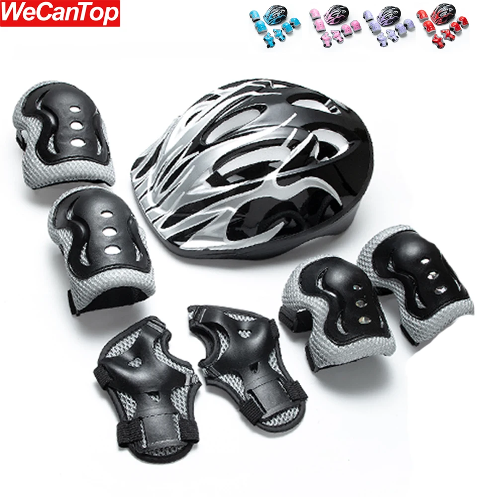 

Набор защитной экипировки для детей из 7 предметов: шлем для скейтборда, наколенники, налокотники и защита запястий для катания на роликах и самокатах