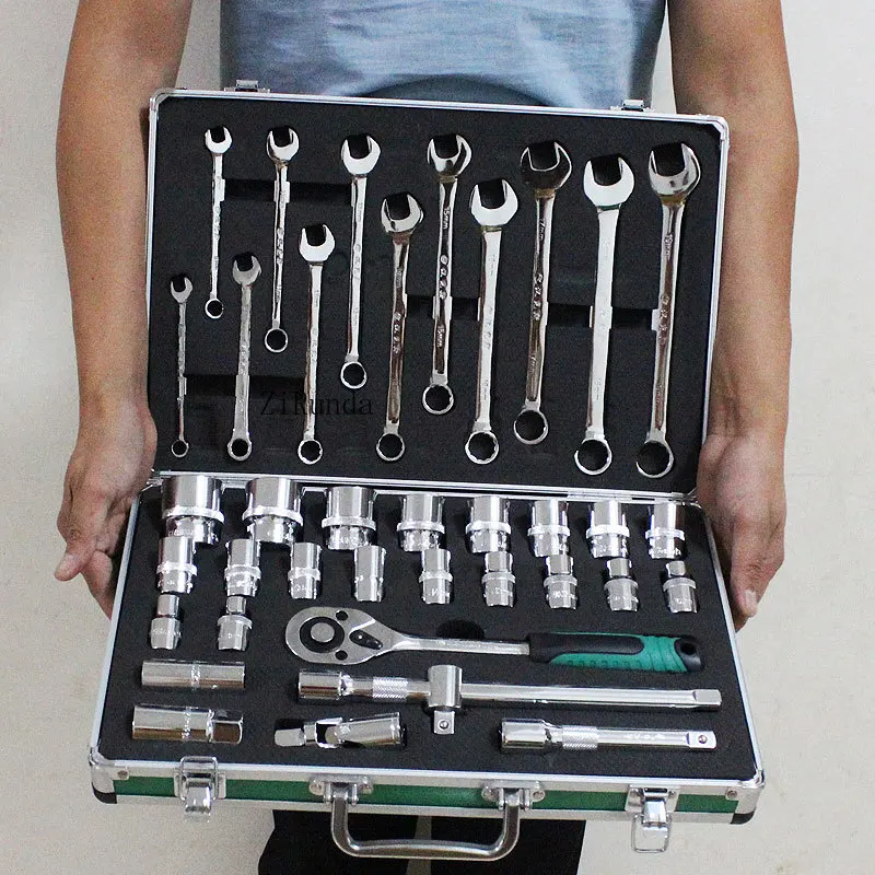~32-Piece Sleeve Set Ratchet Sleeve Wrench Set Auto Repair Sleeve Tool Plum Blossom Open Wrench