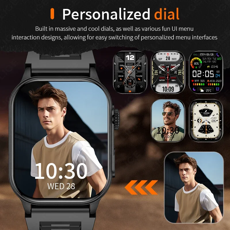 2024 New Smartwatch for Men Bluetooth Call. Custom Dial. Sporty. Fitness. LED Flashlight. AI Voice. Durable. Stylish. High-tech.