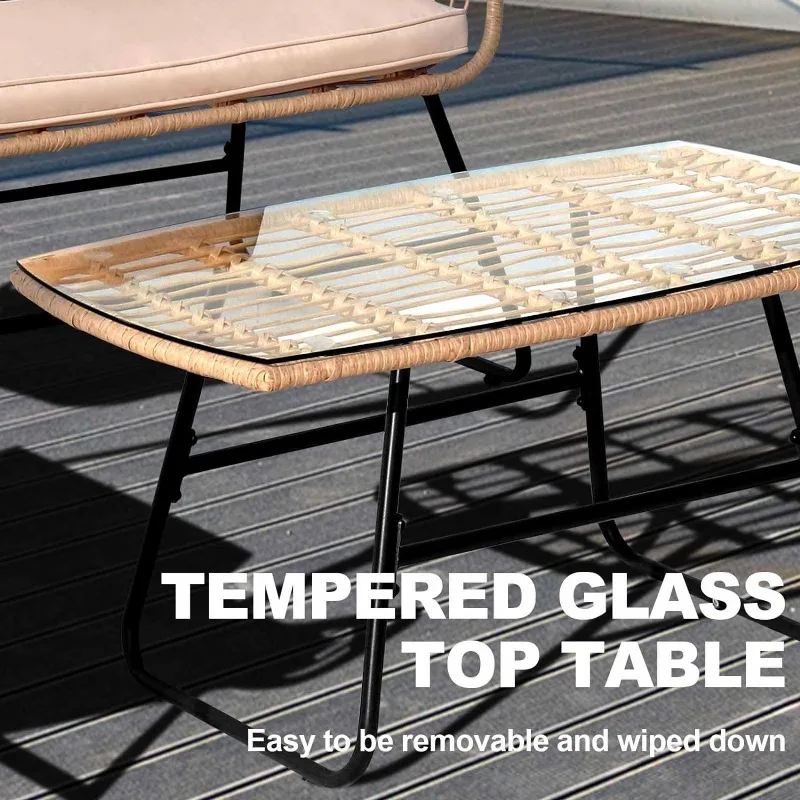 Outdoor Rope Wicker Patio Conversation Set, All-Weather Rattan Conversation Chairs for Backyard, Balcony