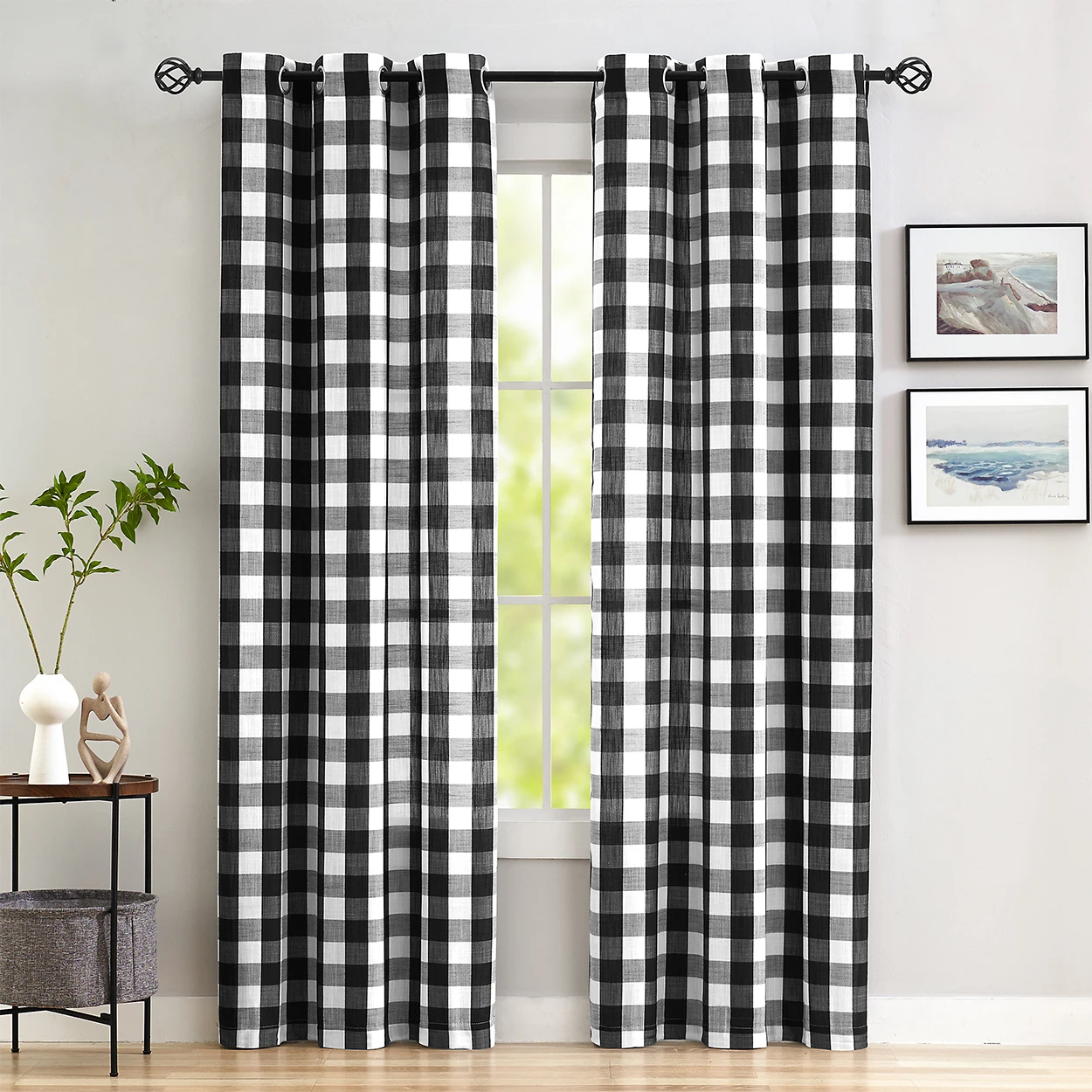 

2pcs classic grid looped semi blackout curtains suitable for living rooms, bedrooms, dining rooms