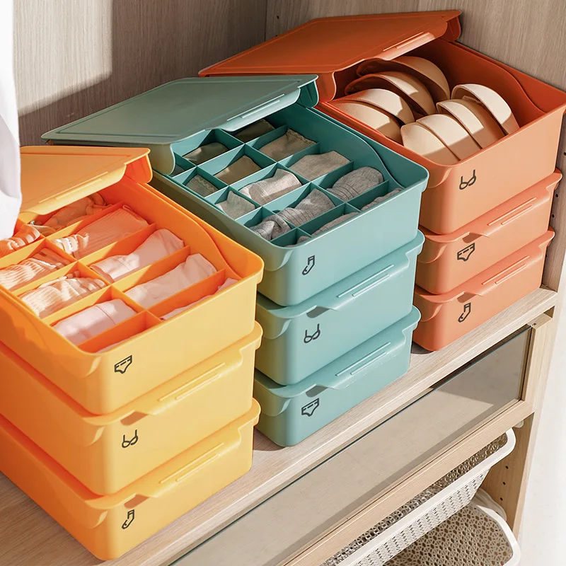 

1/10/15 Grid Slide Cover Underwear Storage Boxes with Lid Panties Socks Bra Drawers Organizer for Wardrobe Closet Bedroom