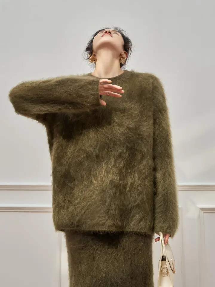 

Вязаный комплект из свитера и юбки Camere: модный зимний наряд для женщин, с высокой талией, элегантный, повседневный стиль