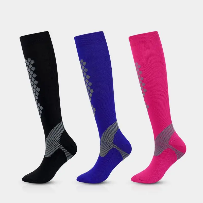 3pair New Product Compression Socks Honeycomb Calf Square Plaid Unisex Women Men Stockings Elastic Fitness Running Cycling Nylon