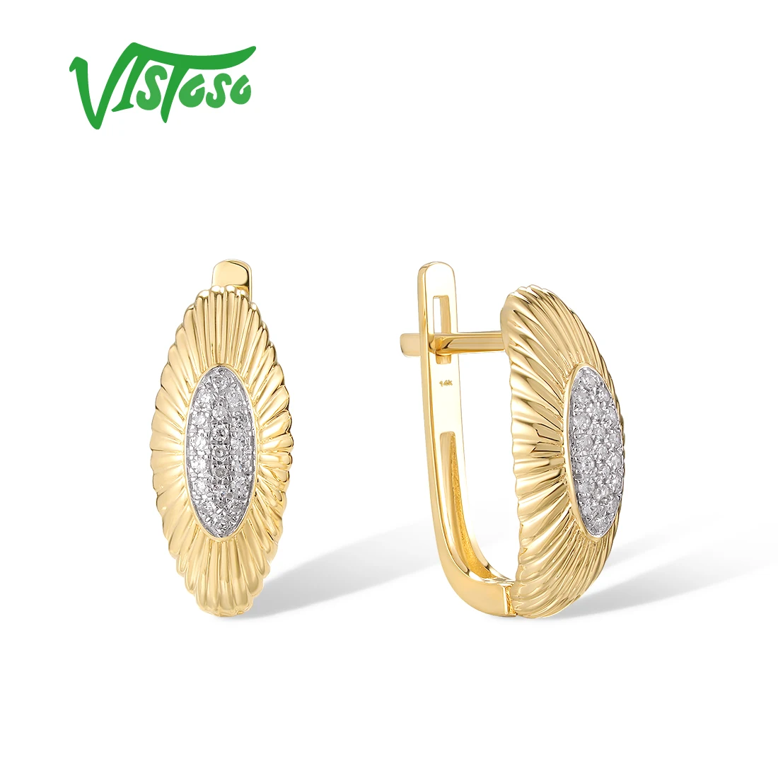 VISTOSO Pure 14K 585 Yellow Gold Latch Back Earrings For Women Sparkling Diamond Delicate Wedding Engagement Fine Jewelry Set