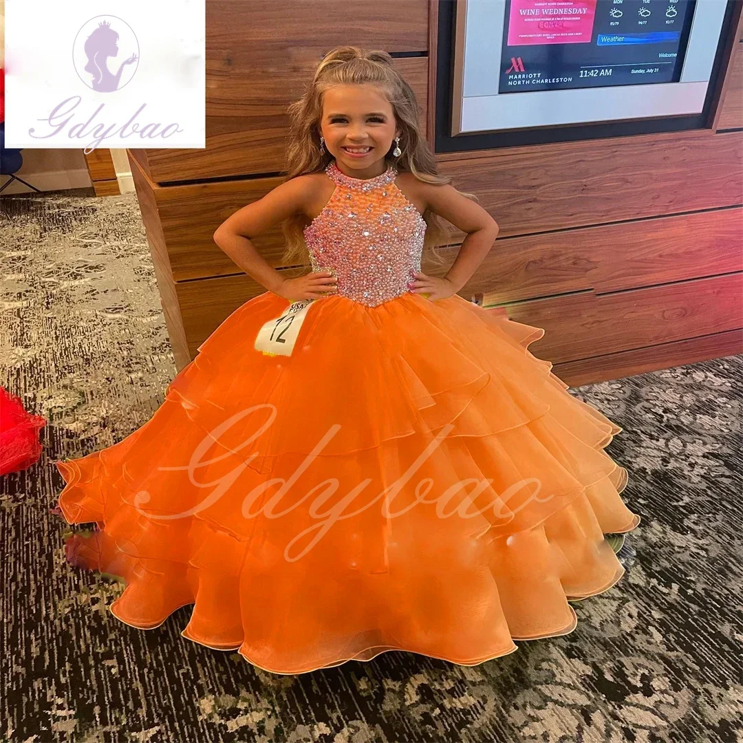 

Customized Sleeveless Flower Girl Dresses Sleeveless Beaded Pleated Kids Birthday Dresses Princess Party First Communion Gowns