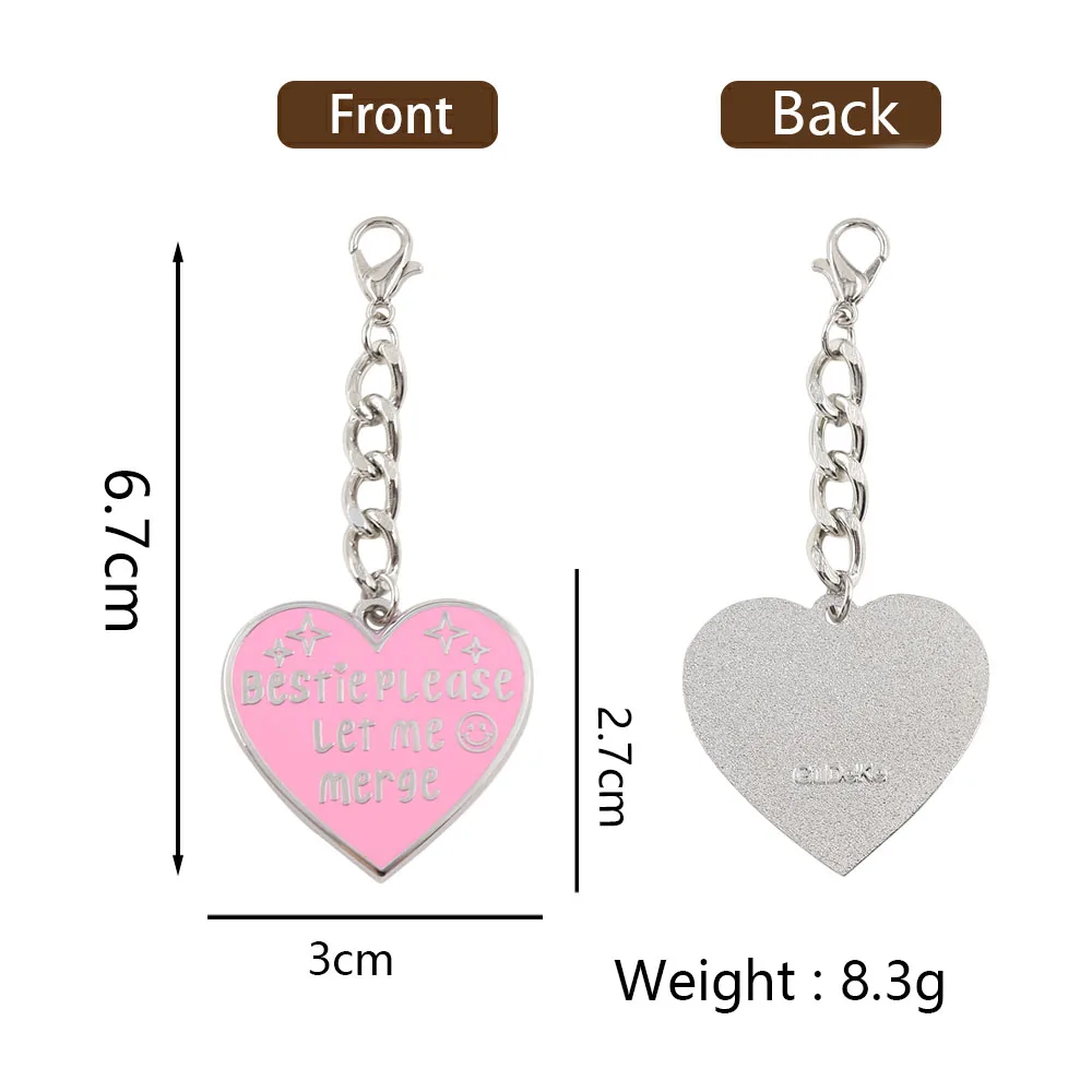 Funny Bestie Please Let Me Merge Keychain  Cute Pink Heart Keyring Humorous Women Driver Gift Creative Car Key Backpack Pendant