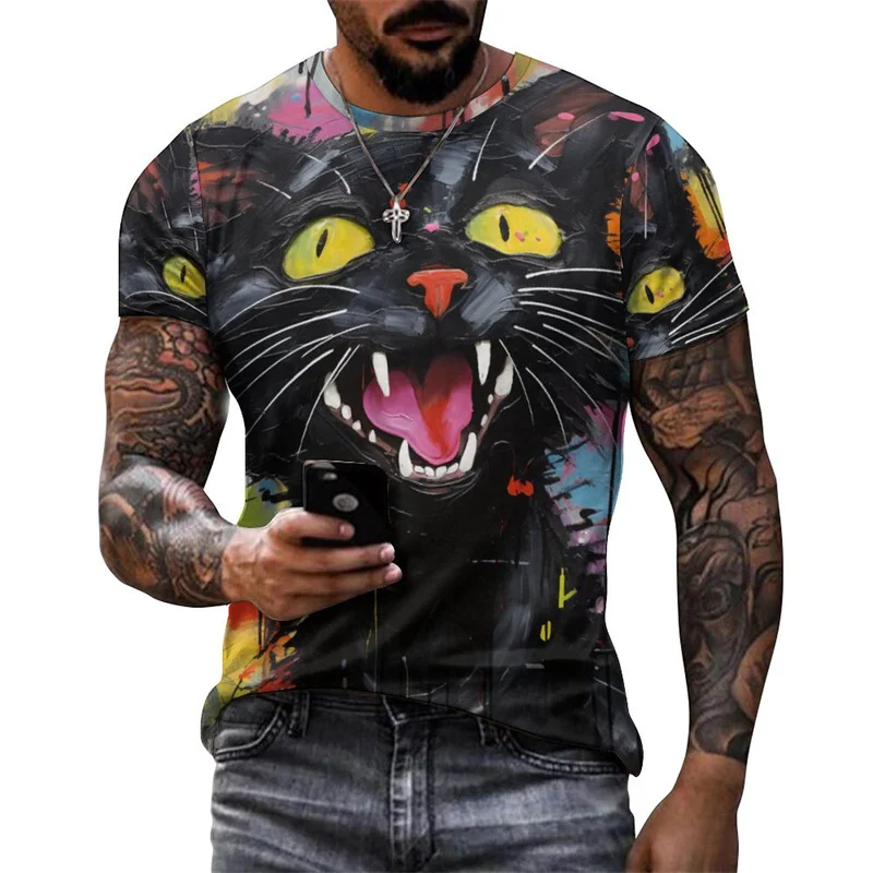 Strange Cat Graphic T Shirt Men Graffiti Animal 3D Printed Tees Summer Casual Breathable O-Neck Street T-Shirts Short Sleeves image 5